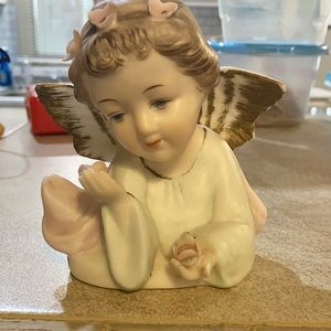 Vintage Tilso Cherub Figurine/ Porcelain Bisque Angel Figurine/ Japan